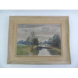 Framed Canvas Oil on Board - A Stretch of the Loddon by James Page Roberts - Visible Picture 39cm