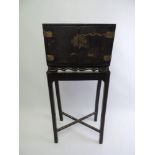 Hand Painted Chinese Chinoiserie Cabinet on Stand - 90cm High x 38cm Wide