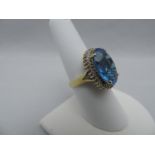 14ct Gold Diamond and Blue Topaz Ring - Size P