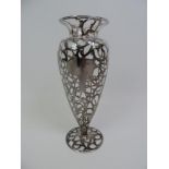 Glass Vase with Silver Overlay - Marked Sterling - 25cm High