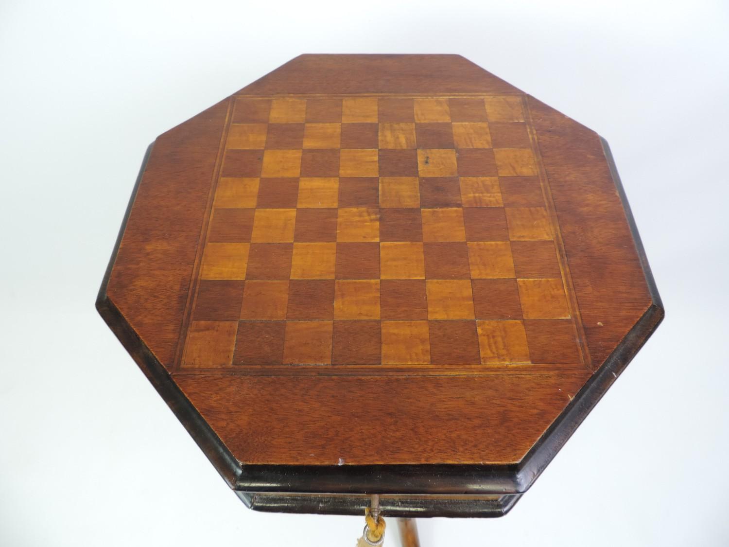 Victorian Trumpet Work Box with Chessboard Top and Fitted Interior - 73cm High - Image 2 of 5