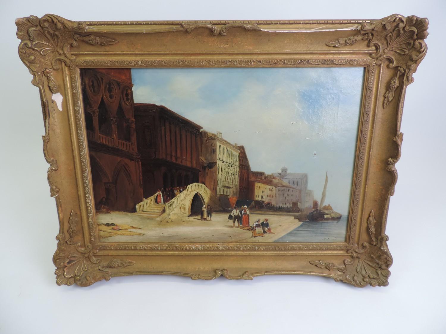 Gilt Framed Oil on Canvas - Venice - W. Pritchard - Visible Picture 48cm x 32cm