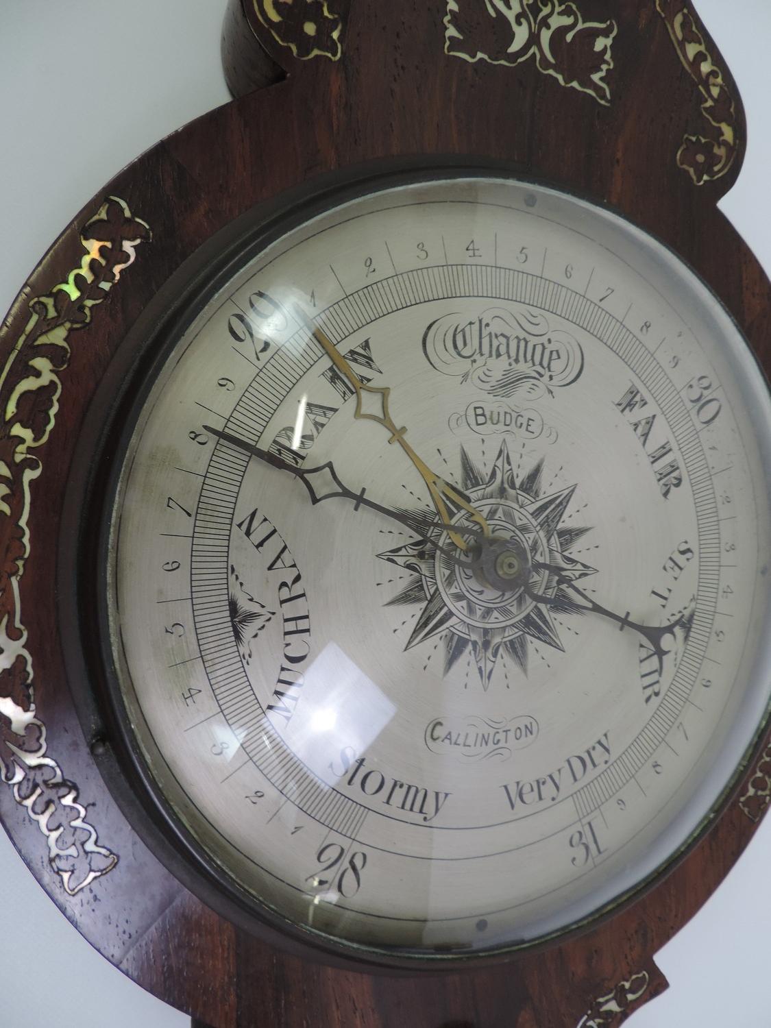 19th Century Barometer with Mother of Pearl Inlay - Budge Callington - 110cm - Image 2 of 5