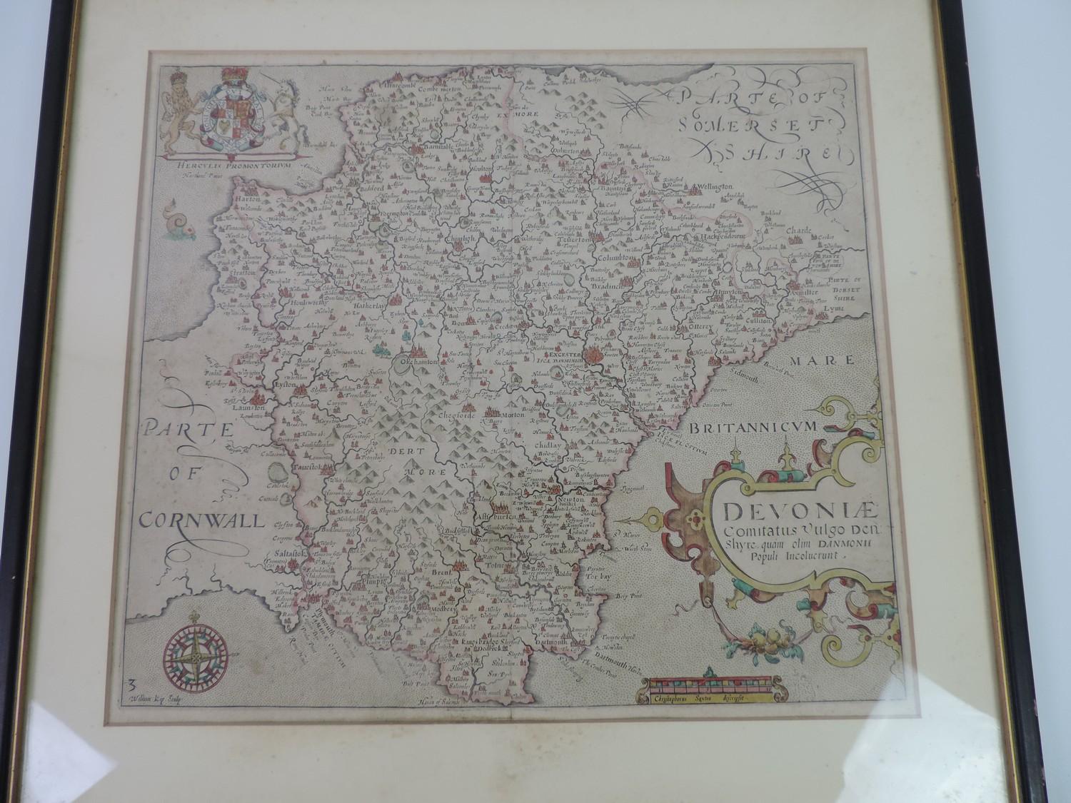 Hand Tinted Map of Devonshire - Visible Picture 35cm x 31cm