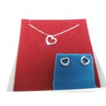 9ct White Gold Necklace with Heart Shaped Pendant and Matching Earrings - 2.5gms