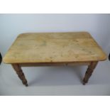 Victorian Stripped Pine Kitchen Table with Single Drawer