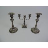 Pair of Silver Plated Candlesticks and a Three Branch Candelabra