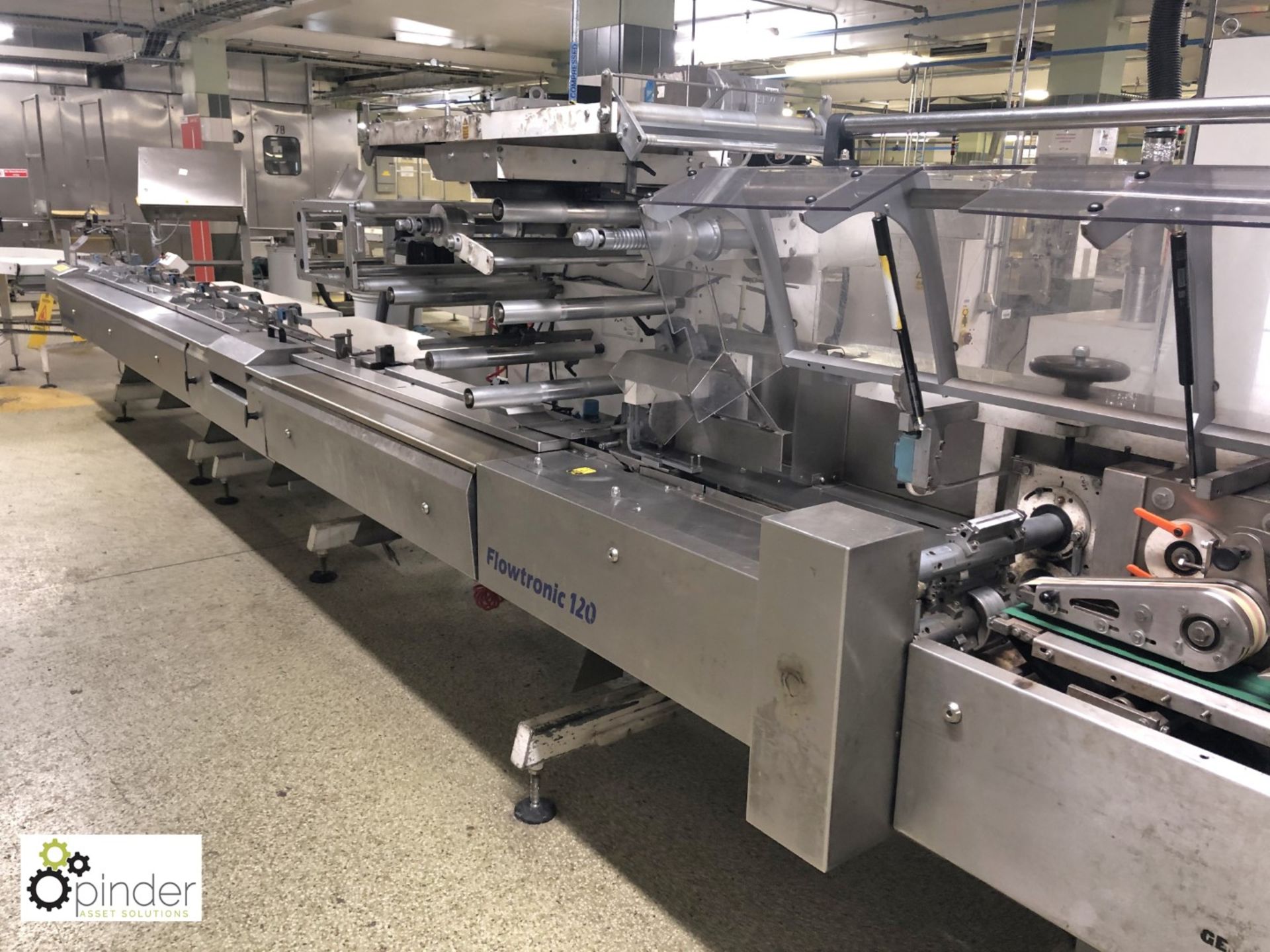 GEI Autowrappers Flowtronic 120 Flow Wrapper, year 2003, with crimping head 110mm width, AB