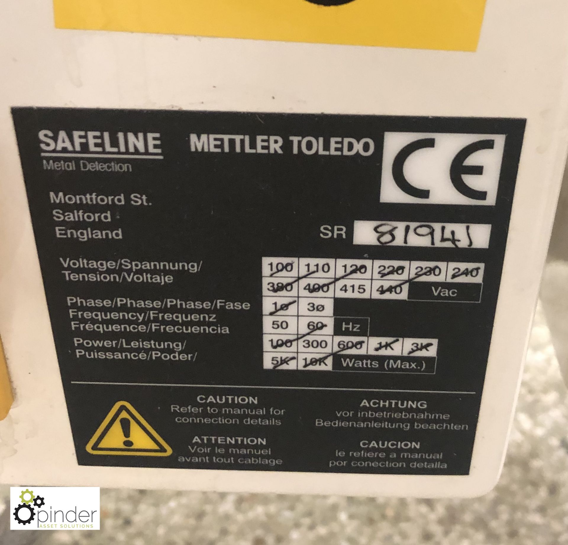 Safeline Metal Detector, 150mm x 70mm aperture, with air reject, serial number 81941, infeed 1680mm, - Image 4 of 8