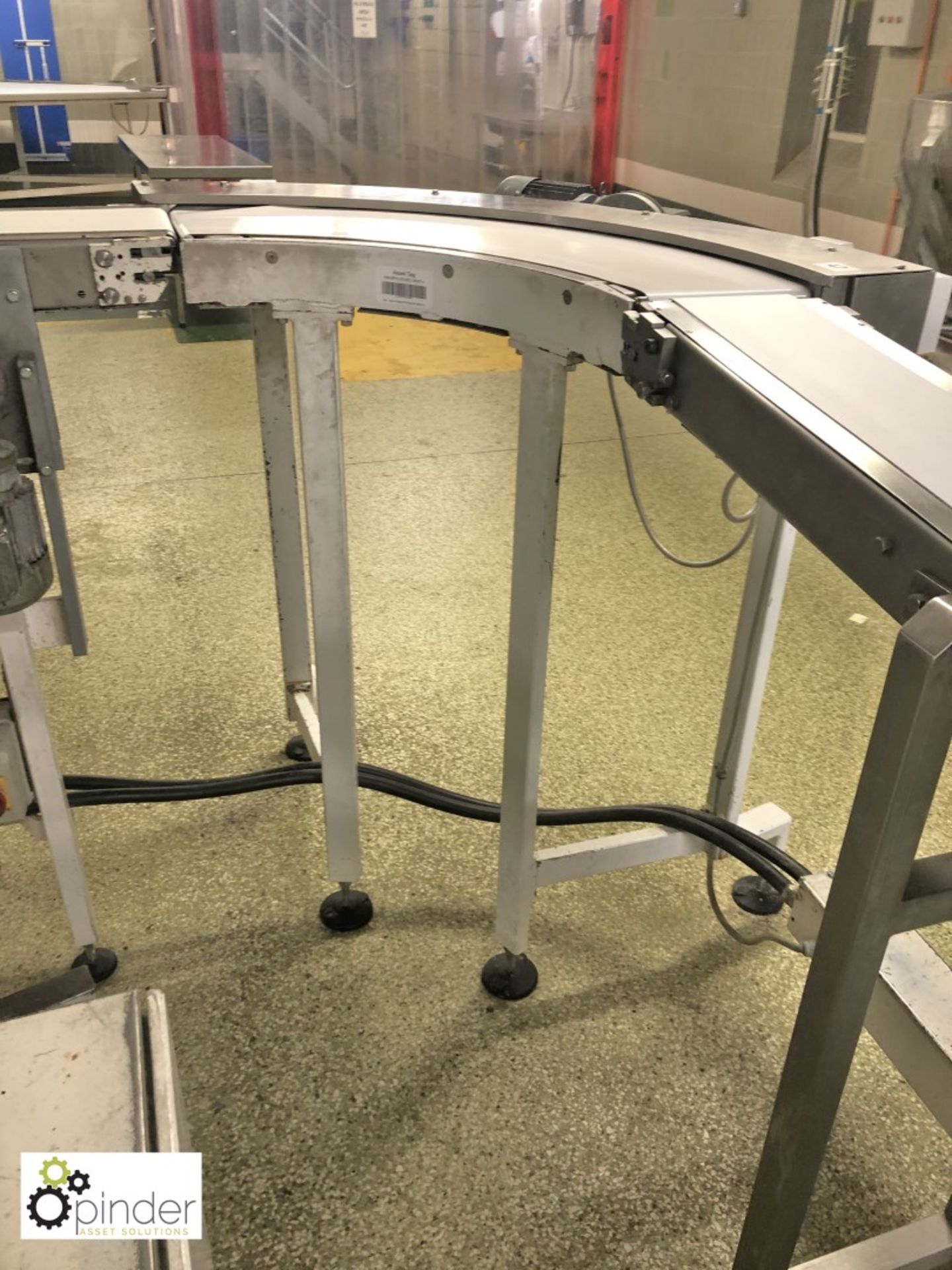 Stainless steel Belt Conveyor, 3650mm x 150mm belt width and 90° corner conveyor (please note - Image 3 of 4
