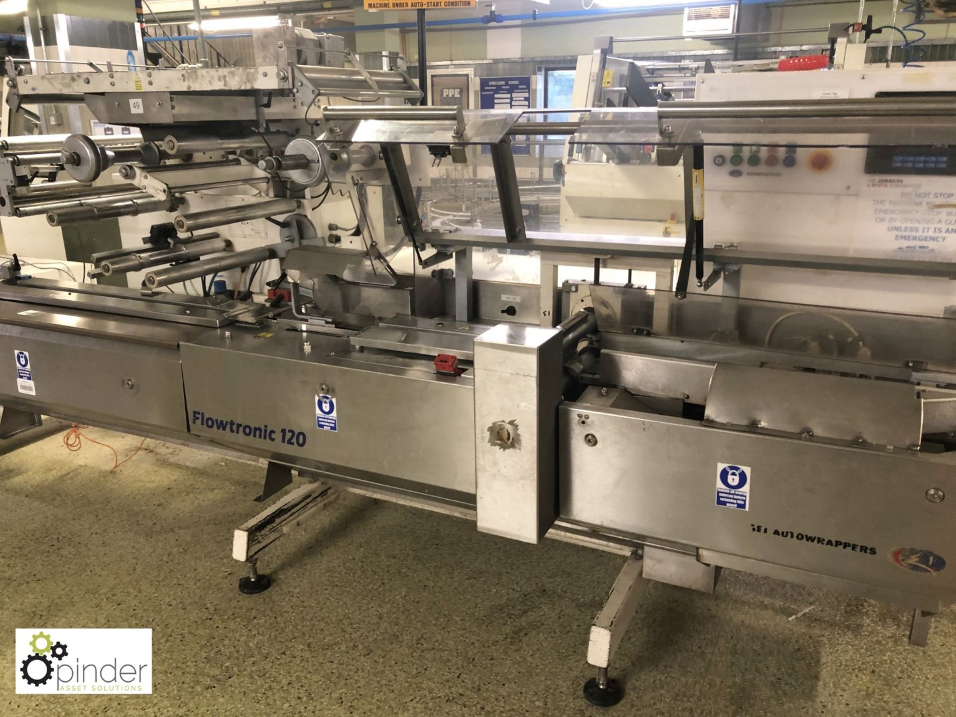 GEI Autowrappers Flowtronic 120 Flow Wrapper, year 2003, with crimping head 160mm width, AB