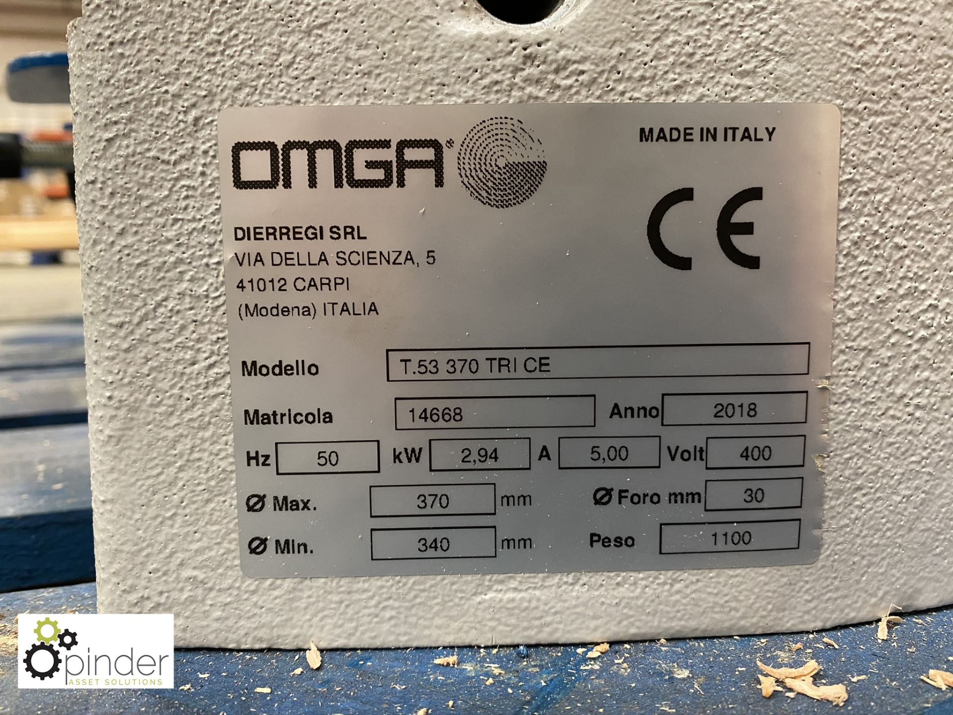 Omga T53-370 Trice Cut Off Saw, year 2018, serial - Image 3 of 4