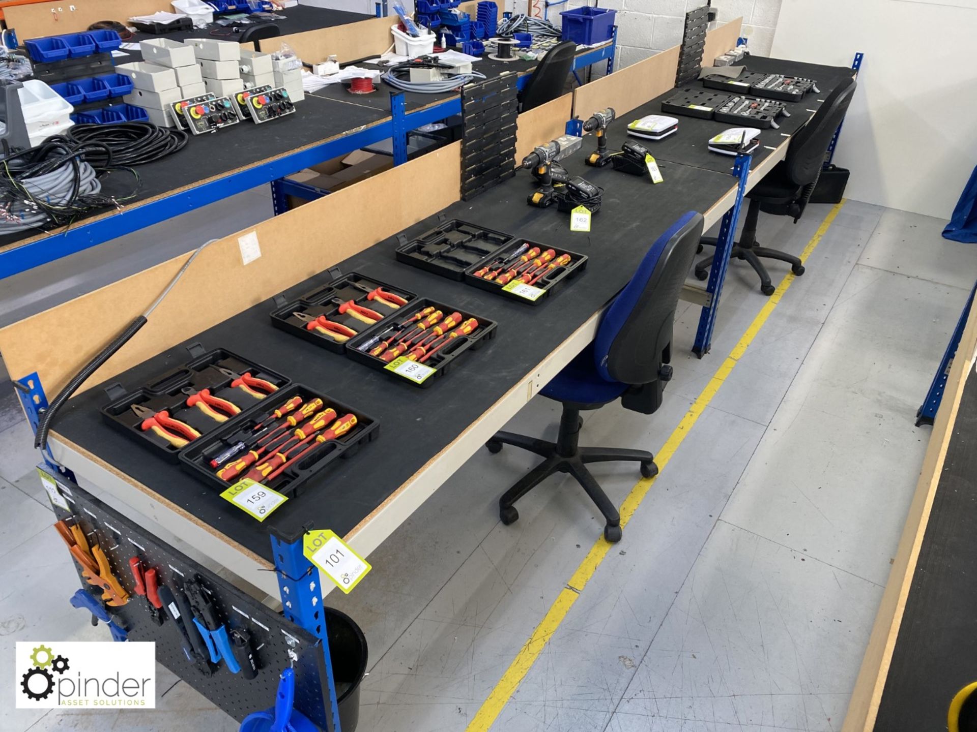 2 boltless adjustable Workbenches, with chipboard shelf, rubber matting and twin power sockets - Image 2 of 2