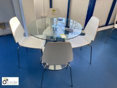 Chrome base glass topped circular Breakout Table, 900mm diameter, with set 4 tubular framed chairs