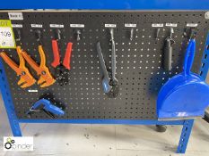 Quantity various hand Crimping Tools, including steel wall rack