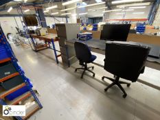 2 various boltless adjustable Workbenches, 2 Chairs and 4-drawer Filing Cabinet