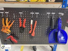 Quantity various hand Crimping Tools, including steel wall rack