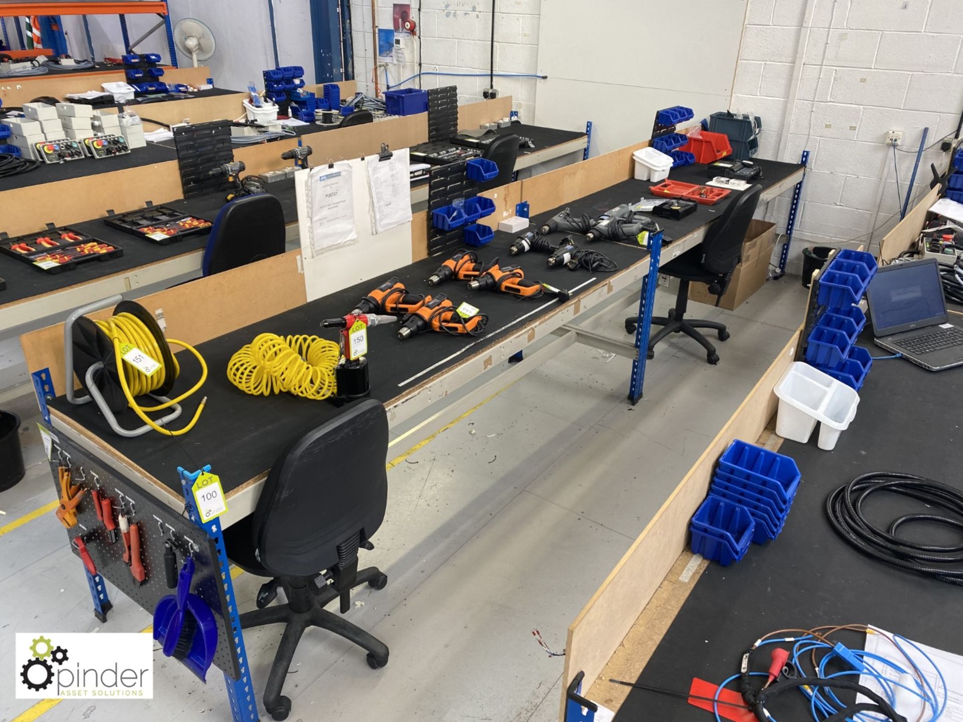 2 boltless adjustable Workbenches, with chipboard shelf, rubber matting and twin power sockets - Image 2 of 2