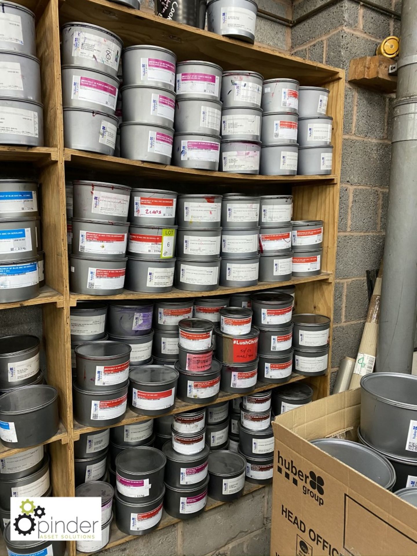 Quantity Huber Printing Inks, red tones, full and part tins