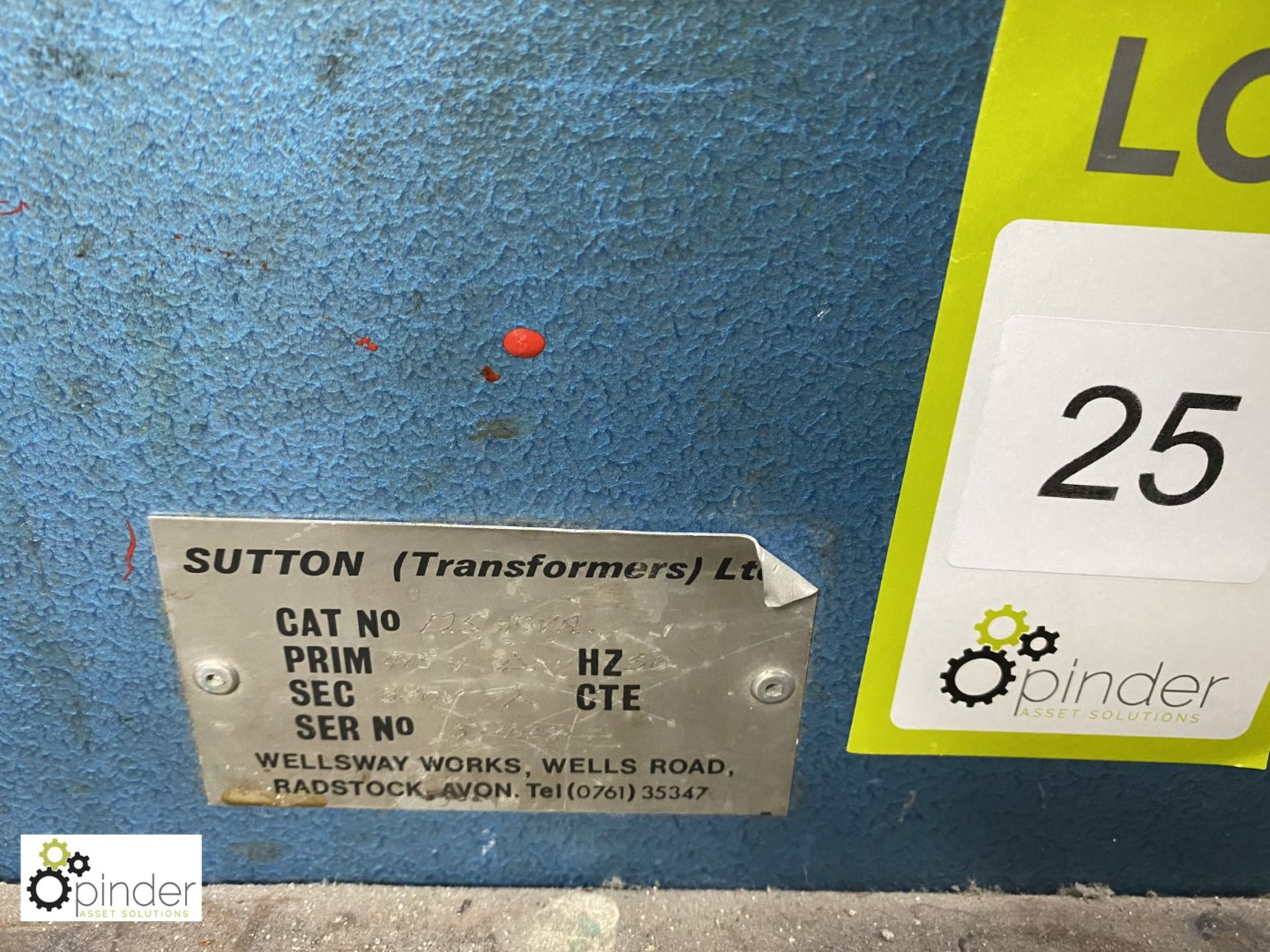 Sutton Transformer, 125kva, primary 415volts, 50Hz, secondary 380volts - Image 2 of 2