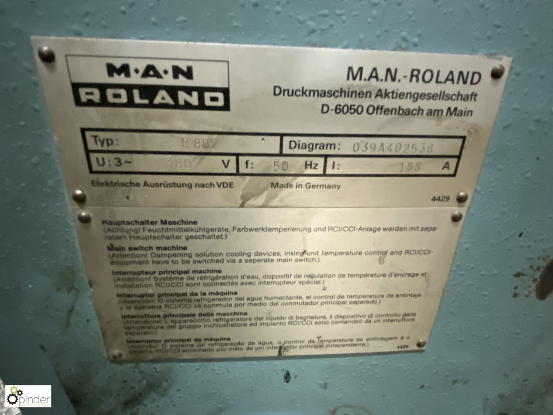 Man Roland 802 7 Series 826 2-colour Press, year 1981, serial number 11217B, max sheet size 1115mm x - Image 17 of 18