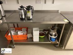 Mobile stainless steel 2-tier Preparation Table, 1400mm x 700mm, with rear lip (located in Kitchen