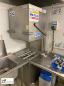 Winterhalter stainless steel single basket Dishwasher, with stainless steel infeed counter, sink,