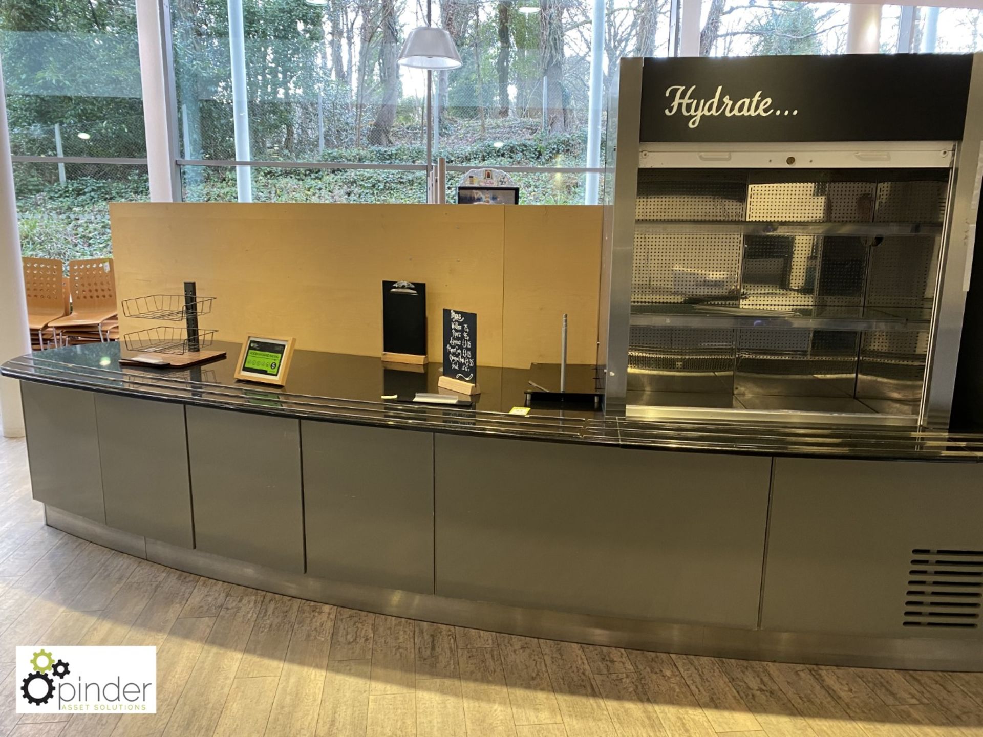 Curved granite top Servery Unit, approx. 6000mm x 1100mm, with 2 shutter front chilled display units - Image 2 of 4