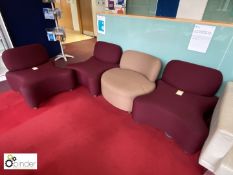 Upholstered 4-piece Breakout Chairs, 3 x wine and 1 x light brown (located in Canteen on ground