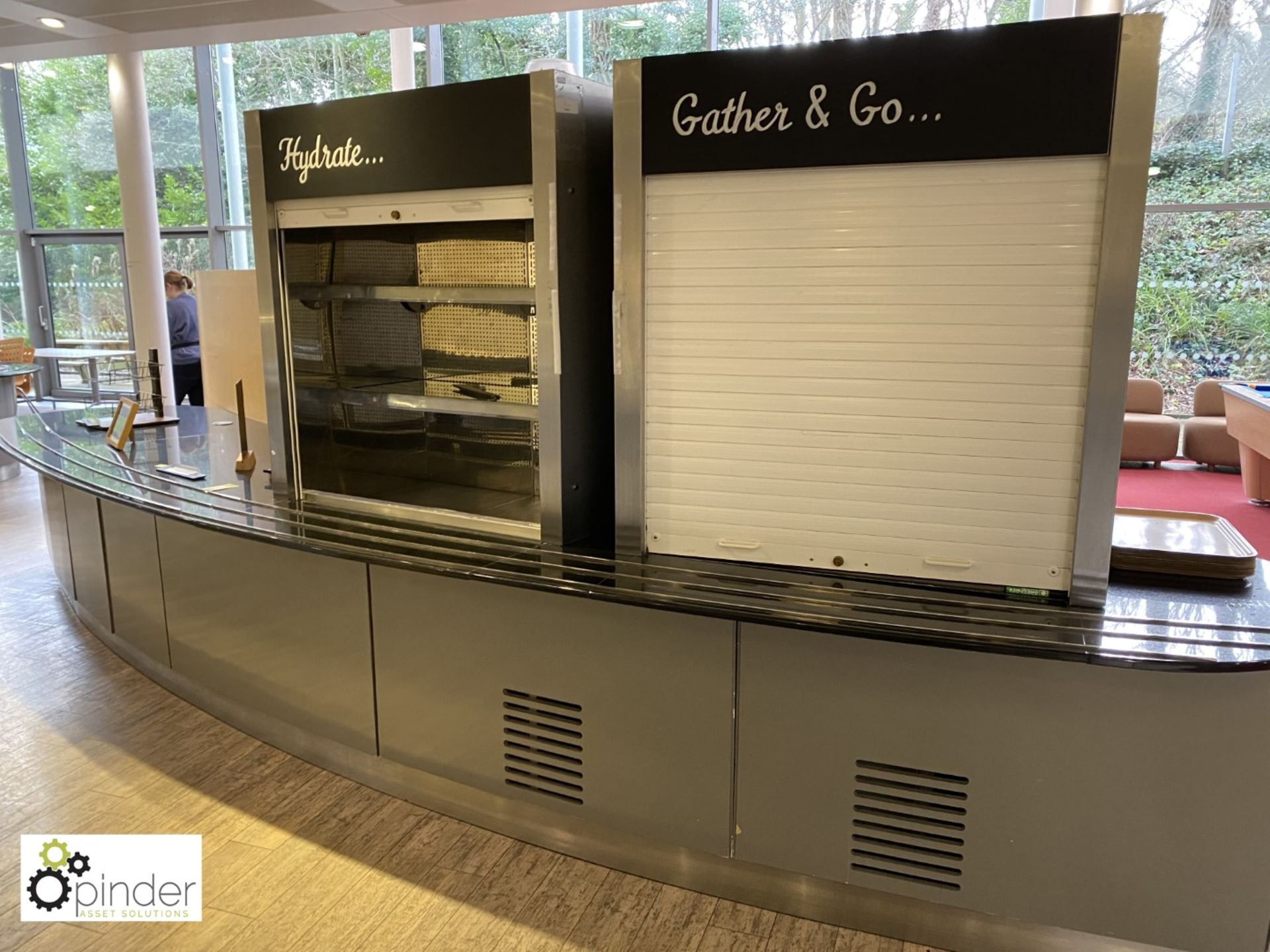 Curved granite top Servery Unit, approx. 6000mm x 1100mm, with 2 shutter front chilled display units - Image 4 of 4