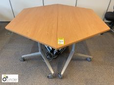 2 beech effect shaped mobile Meeting Tables (located in Coopers Meeting Room on first floor)