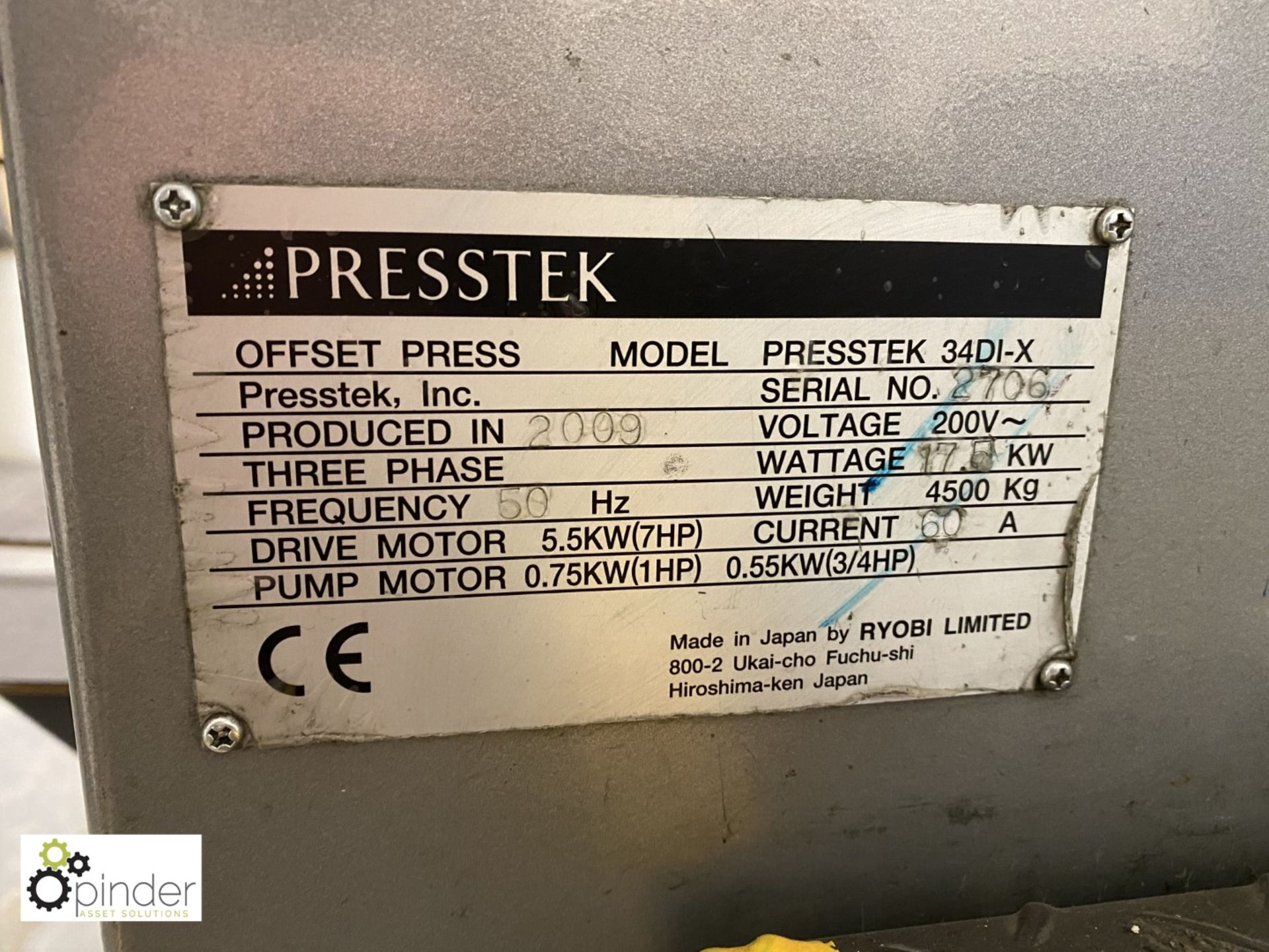 Presstek 34DI-X 4-colour Digital Press, max sheet size 340mm x 460mm, 7000 sheets per hour, - Image 7 of 13