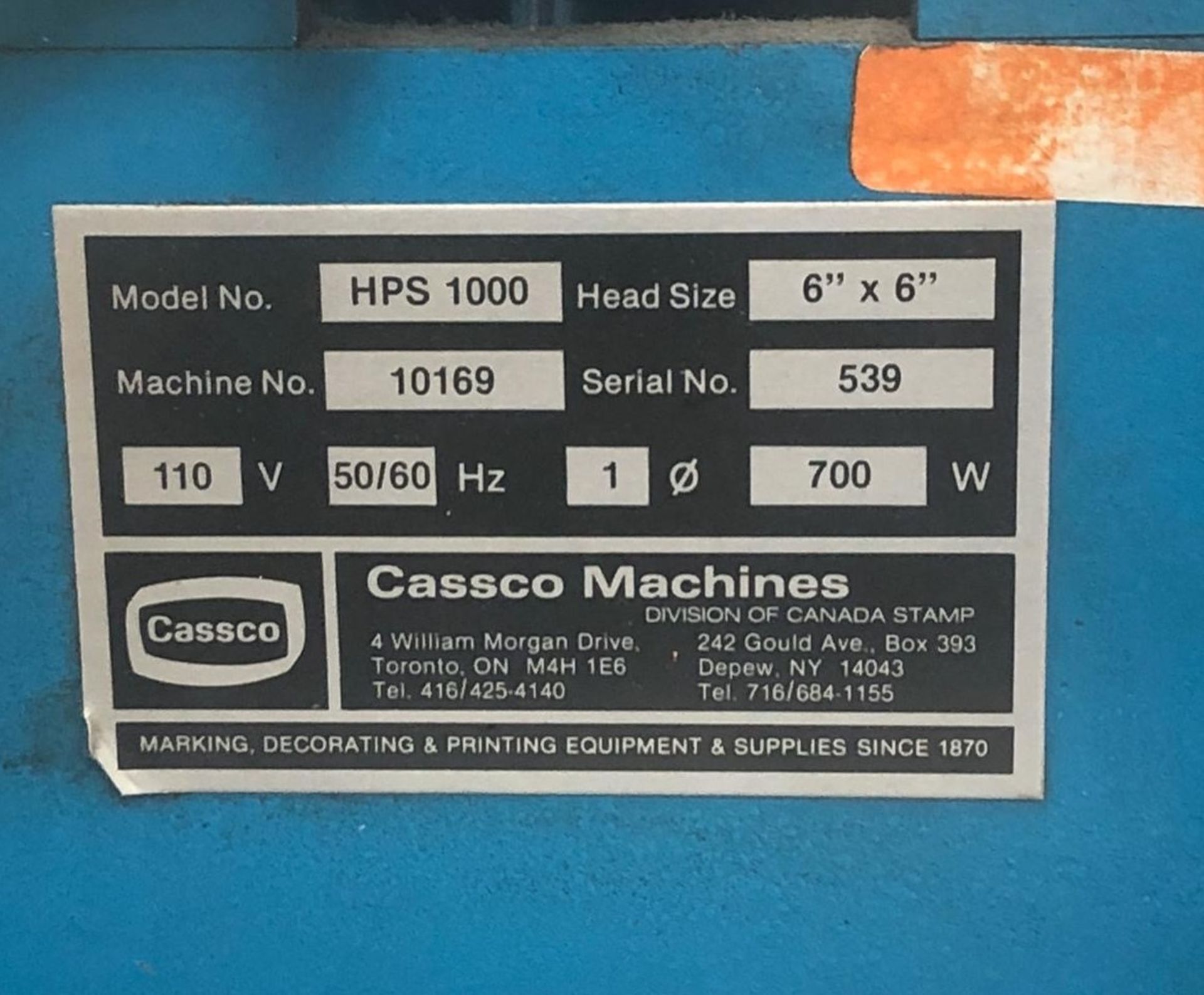 Cassco HPS1000 heated Foil Embossing Press, head s - Image 2 of 3