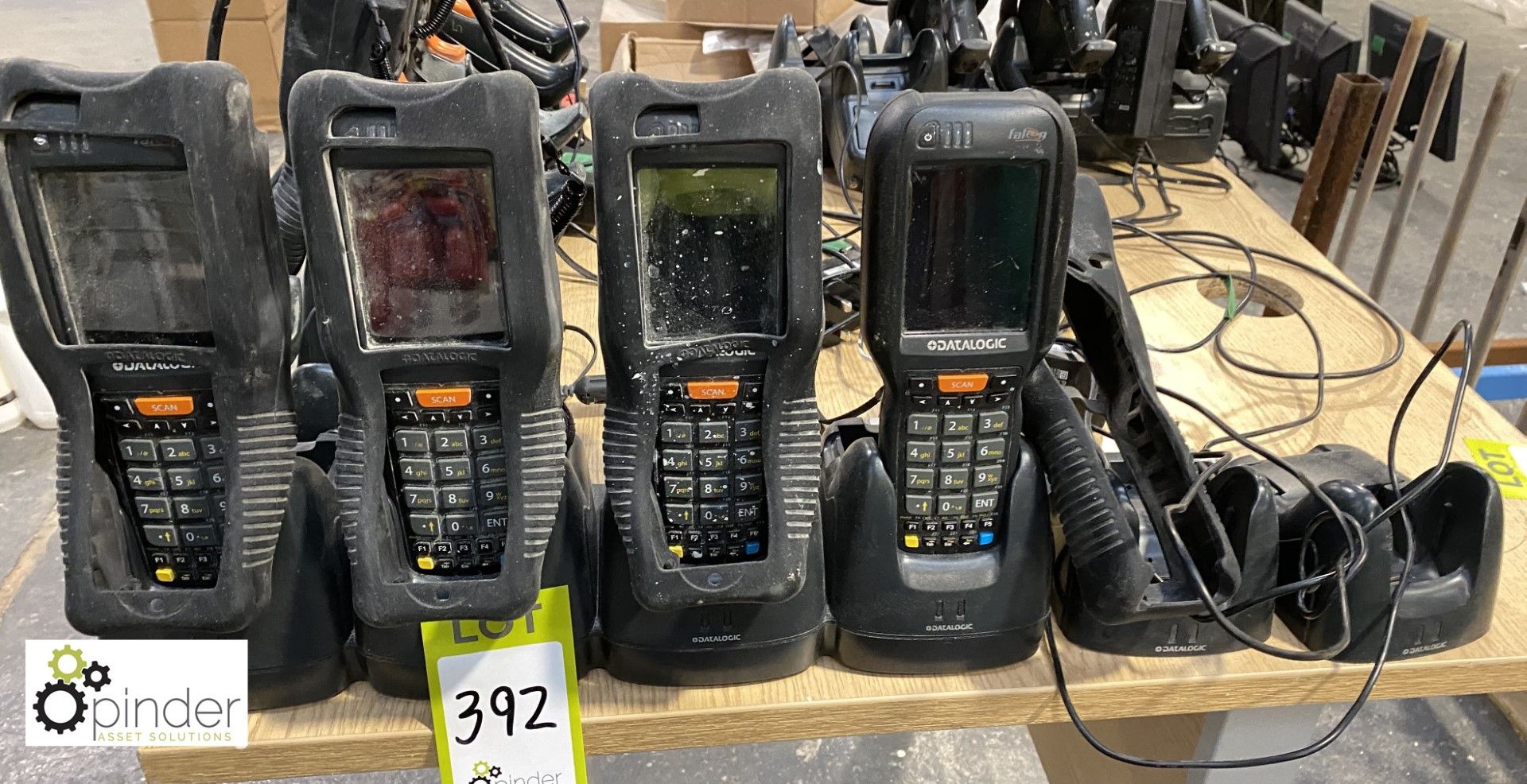 4 Datalogic Falcon X3+ Hand Barcode Scanners, with 6 charging stations