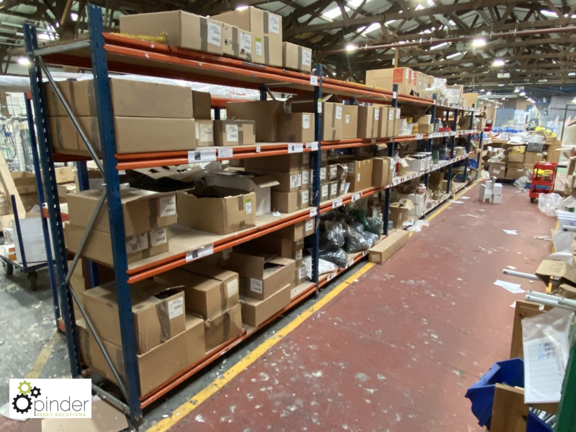 6 bays boltless Racking, comprising 7 uprights 2000mm x 600mm, 48 beams 1800mm, 24 chipboard shelves