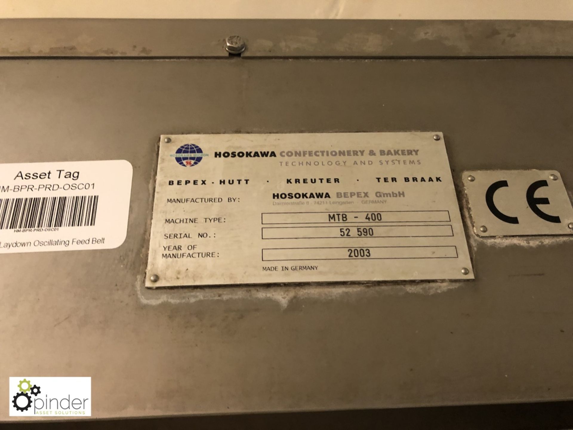 Hosokawa FP200-800 Sheeting Unit, serial number 52591, roller width 800mm and Hosokawa MTB-400 - Image 3 of 13