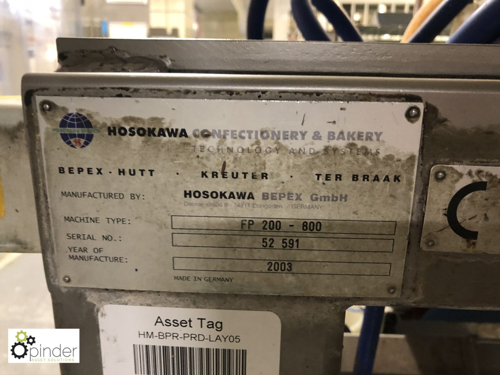 Hosokawa FP200-800 Sheeting Unit, serial number 52591, roller width 800mm and Hosokawa MTB-400 - Image 7 of 13