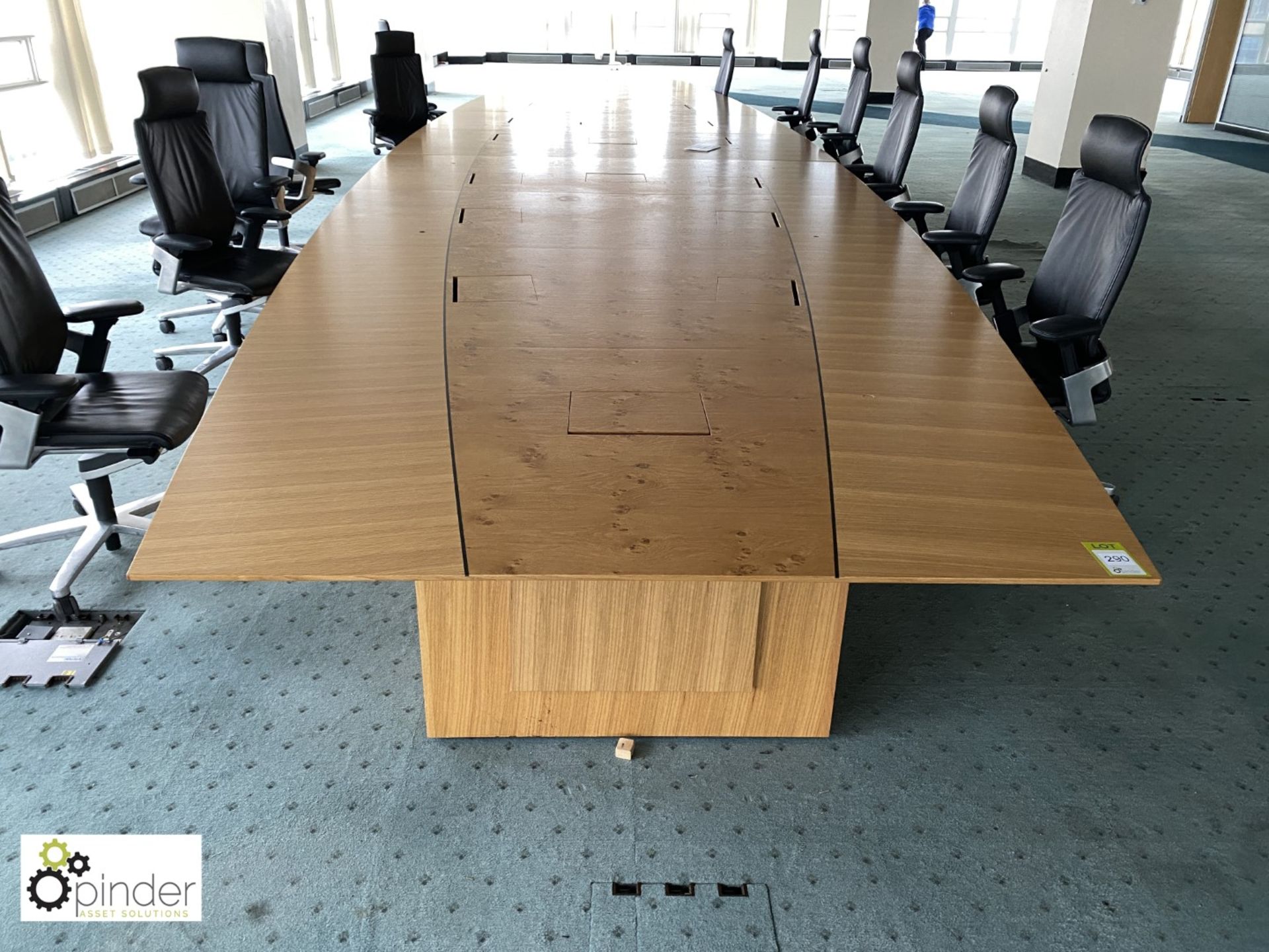 Oak and walnut boat shaped Boardroom Table, 16 comms/power ports, 10m x 2520mm (located in 24th - Image 10 of 17