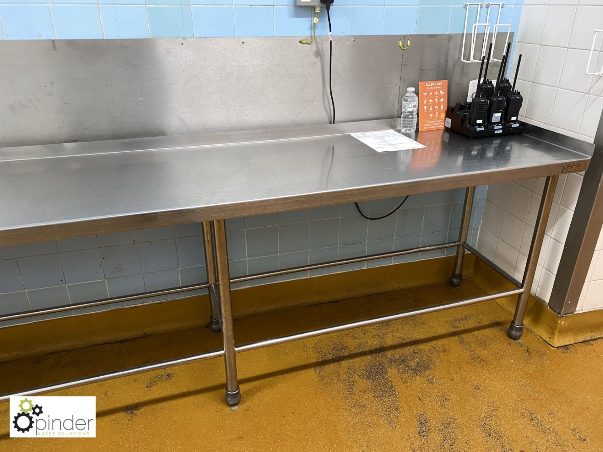 Benham stainless steel Preparation Table, 5350mm x 600mm, with rear raised lip (located in Main - Image 3 of 3