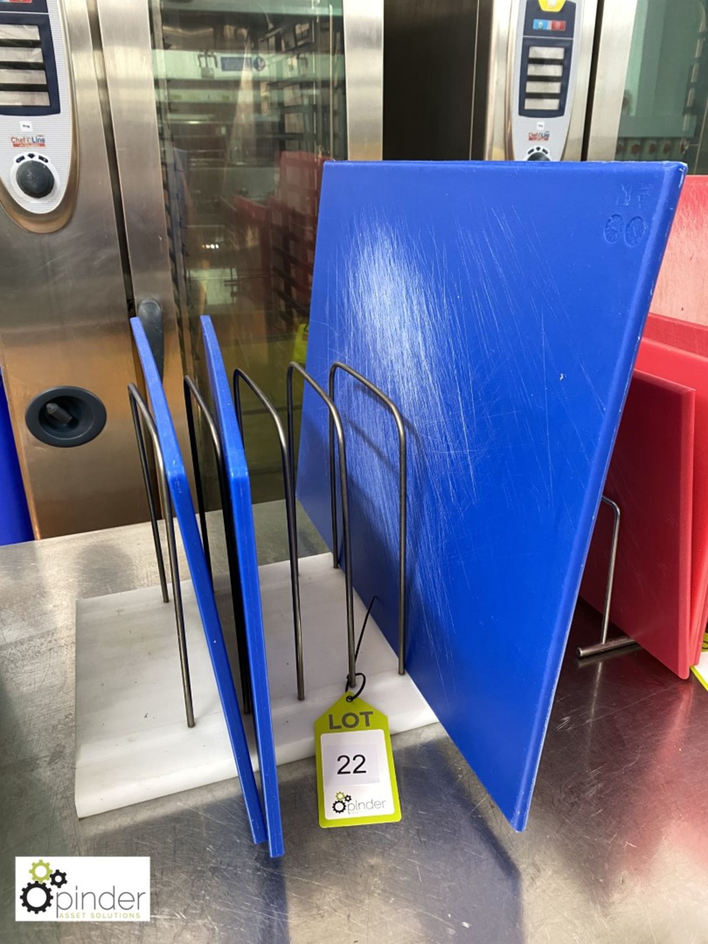 3 various nylon Cutting Boards and Rack, blue (located in Main Kitchen)