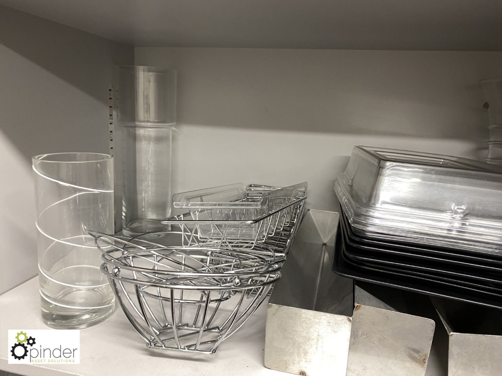 Quantity Wicker Baskets, Bowls, Vases, Plastic Trays, Megaphone, etc, to cabinet (located in Store - Image 2 of 8