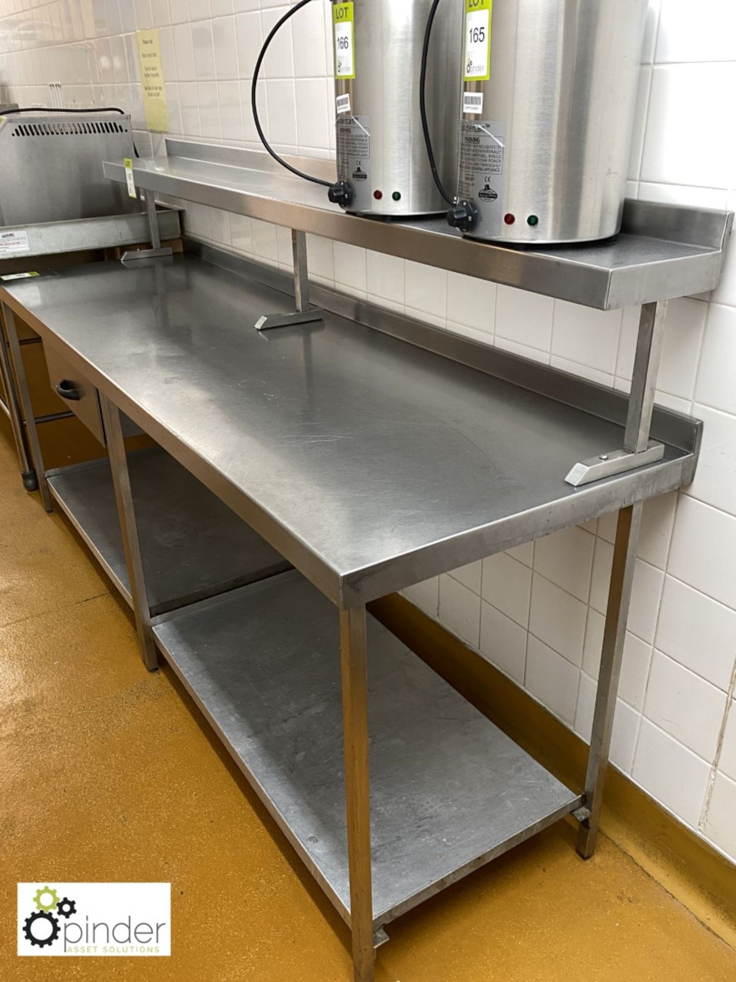 Stainless steel Preparation Table, 2100mm x 640mm, with drawer, undershelf and overshelf (located in - Image 2 of 2