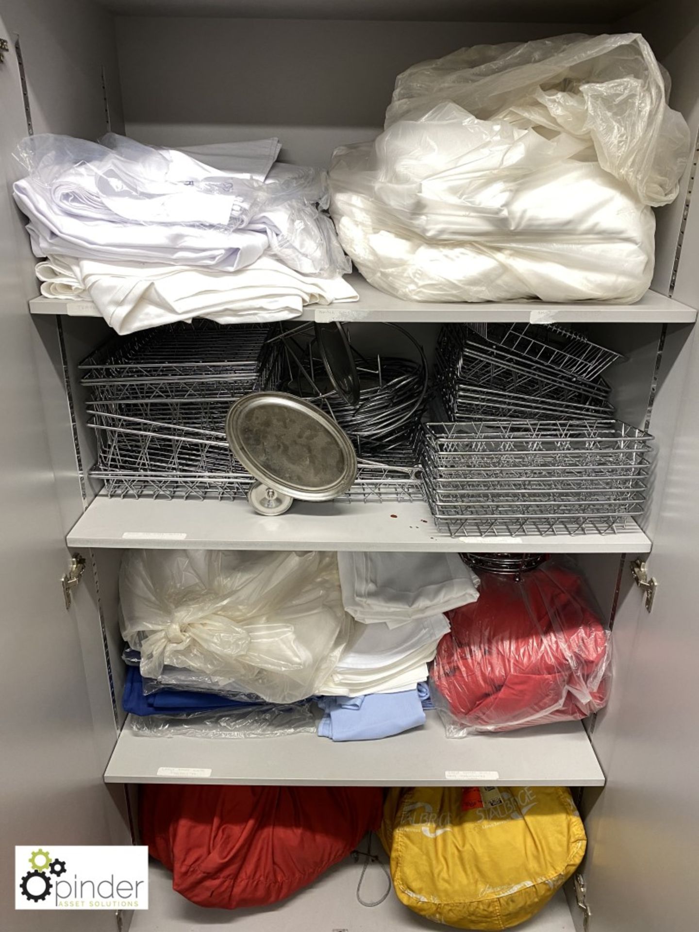 Quantity Wire Trays, Table Linen, to cabinet (located in Store Room)