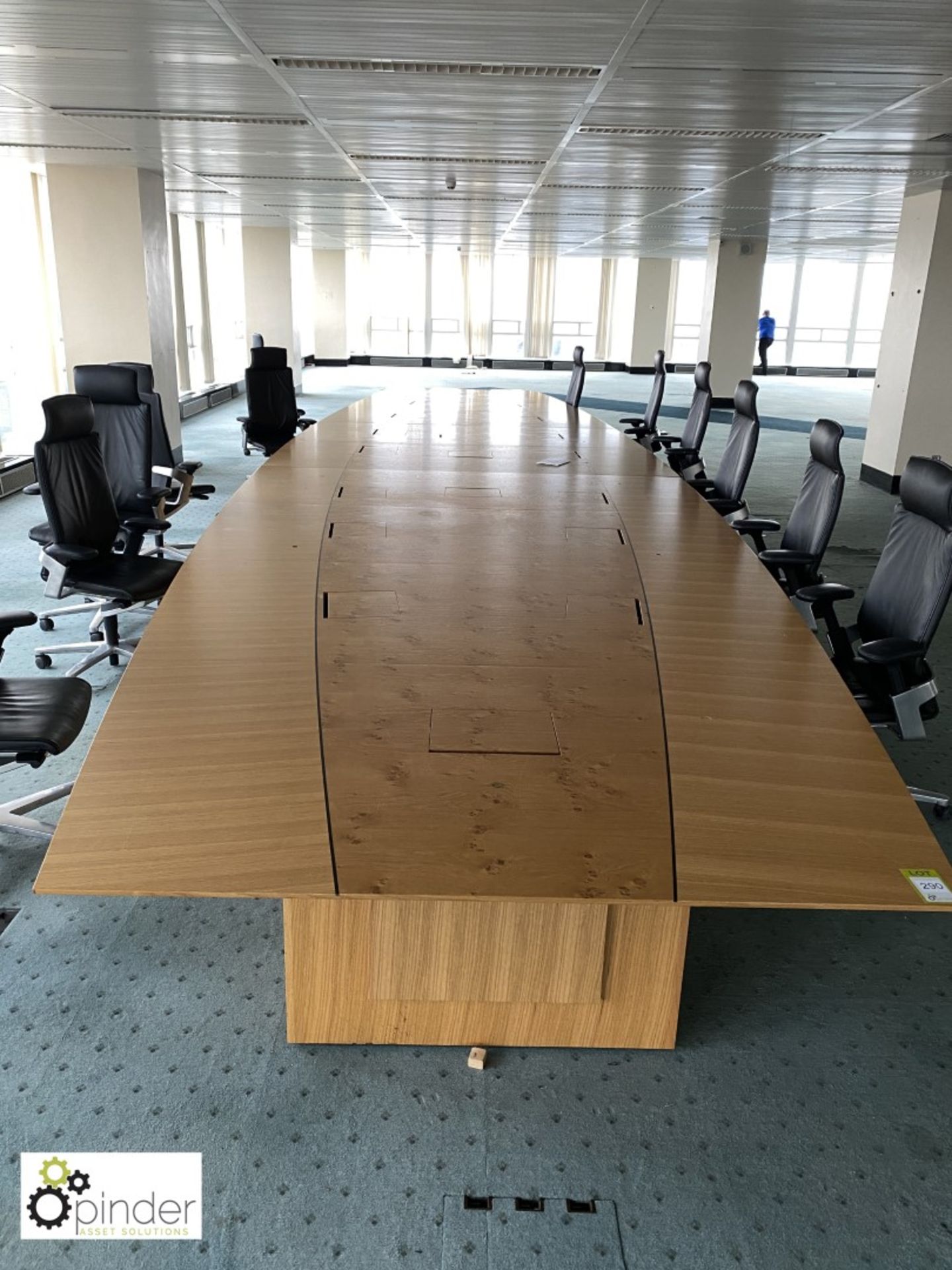 Oak and walnut boat shaped Boardroom Table, 16 comms/power ports, 10m x 2520mm (located in 24th - Image 11 of 17