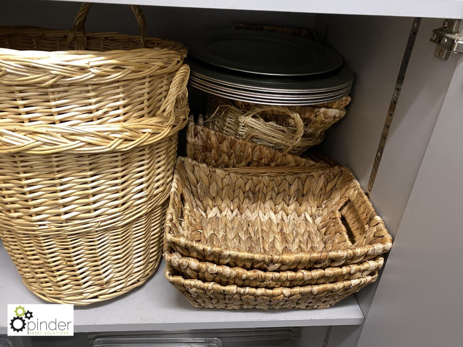 Quantity Wicker Baskets, Bowls, Vases, Plastic Trays, Megaphone, etc, to cabinet (located in Store - Image 7 of 8