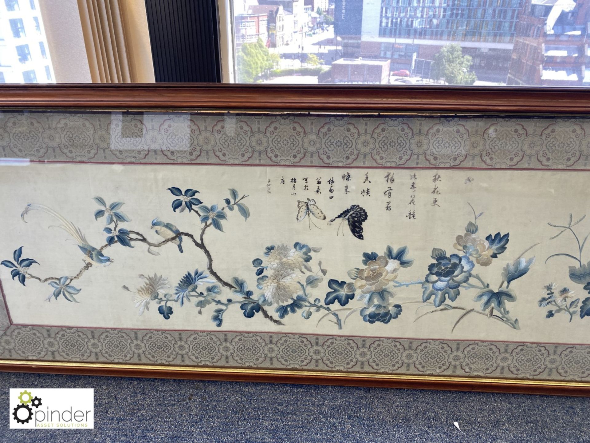 Framed and glazed Chinese Tapestry “Birds, Butterflies and Flowers”, 1830mm x 590mm - Image 3 of 5