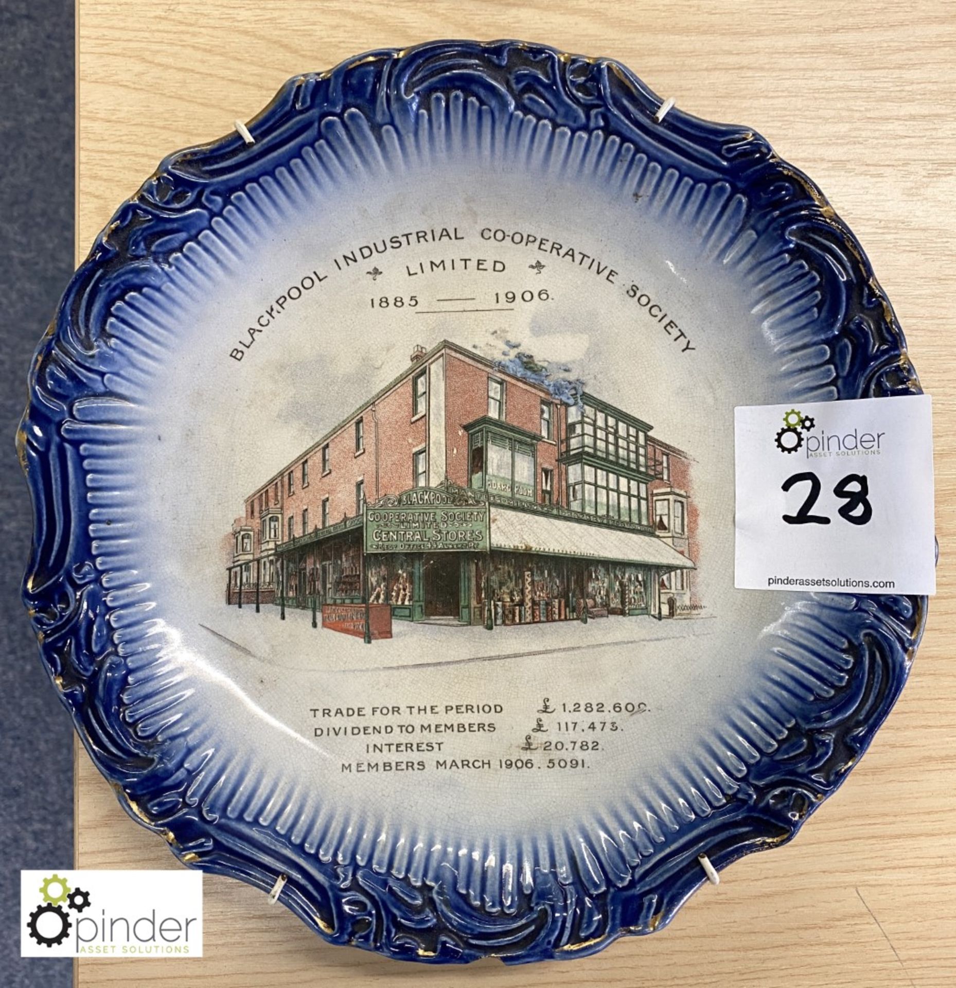 Blackpool Industrial Co-Operative Society Plate, 1885-1906, by CWS Longton