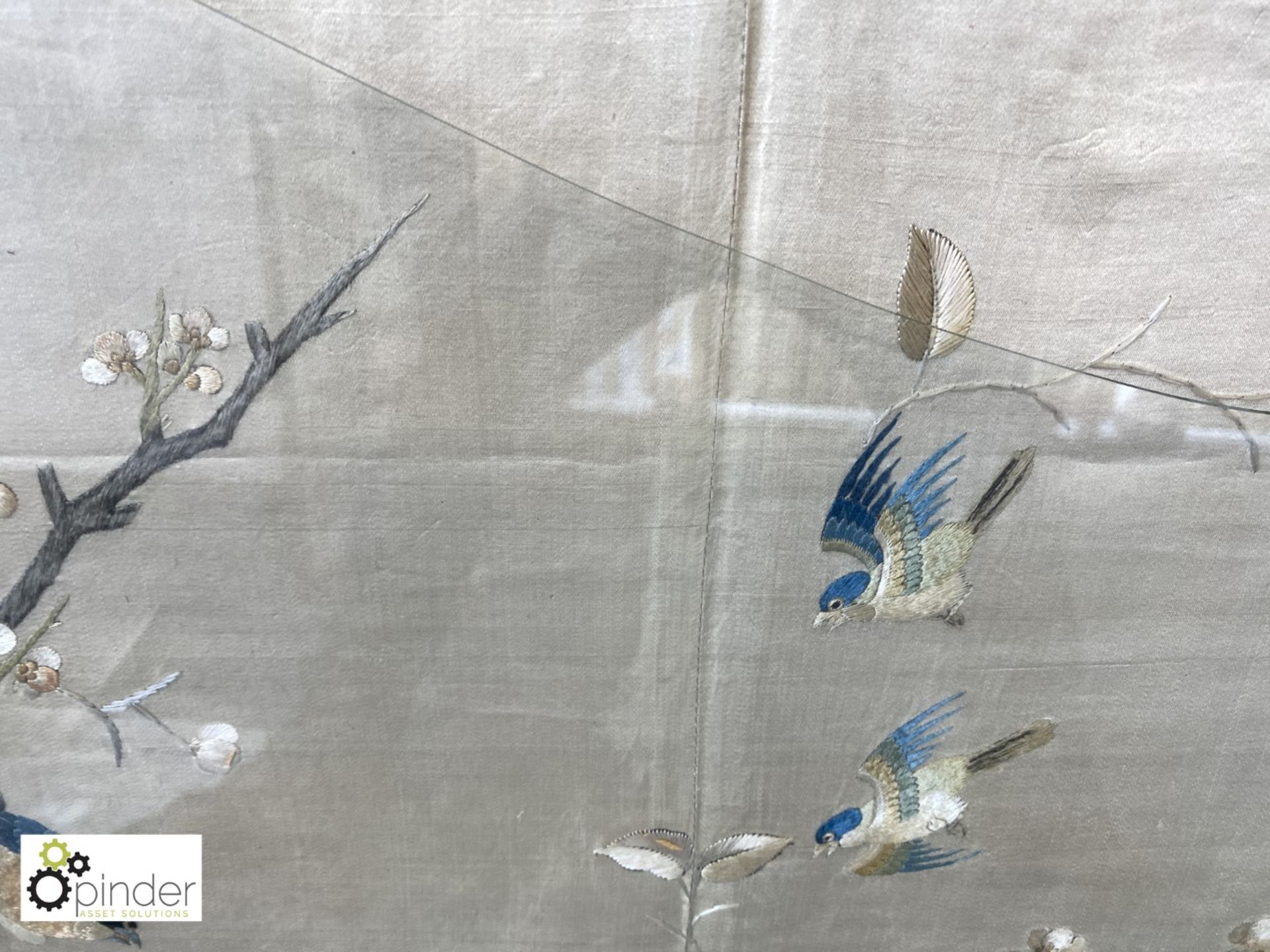 Framed and glazed Chinese Tapestry “Magpie and Flowers”, made in the Reign of Emperor Chien Lung ( - Image 10 of 12