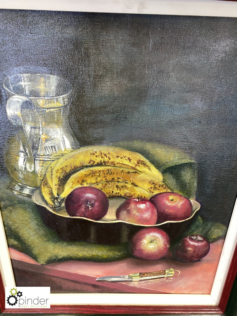 Framed Oil on Canvas “Pewter, Fruit and Knife” by Derek Alfred Taylor, 550mm x 660mm - Image 4 of 5