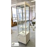 Mobile 4-shelf illuminated glass Display Cabinet, 500mm x 500mm x 2070mm